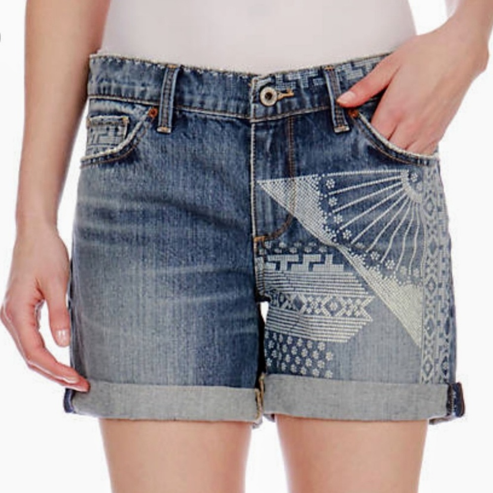 Lucky Brand Blue Denim Jean Shorts with Printed Detail